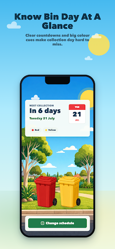 Binsday schedule shown on a phone